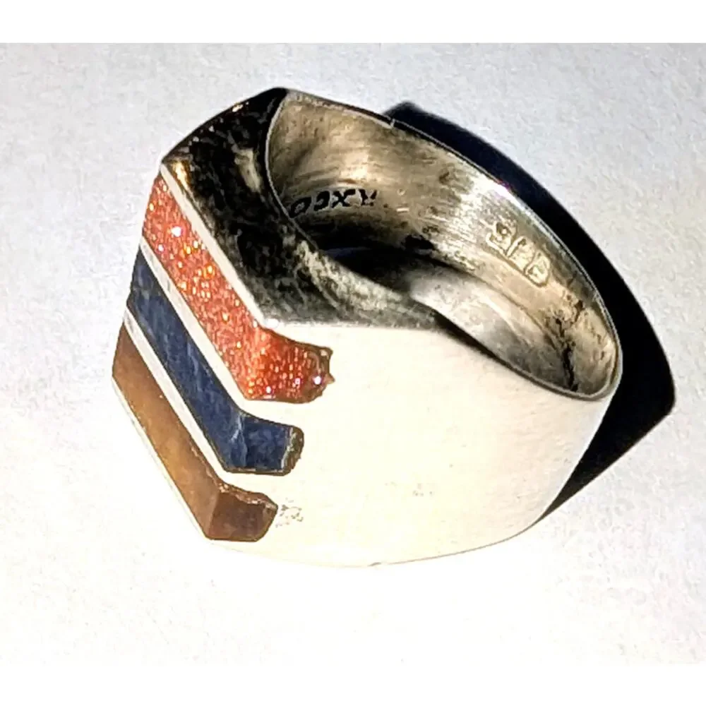 Sterling Silver 925 Taxco Ring Size 8 Goldstone Tiger’s Eye Inlay Mexico